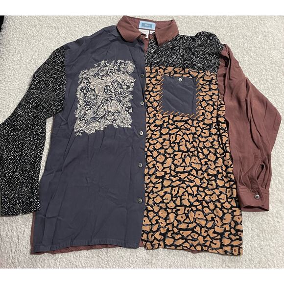 Vtg QPS Mixed Print Button Down Blouse Womens Size Medium Animal Print Rayon - Picture 1 of 10